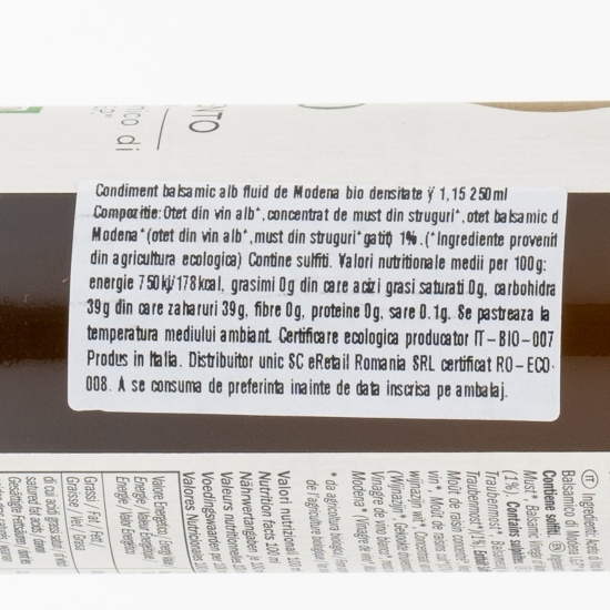 Condiment balsamic alb fluid de Modena eco, densitate ≈ 1.15, 250ml