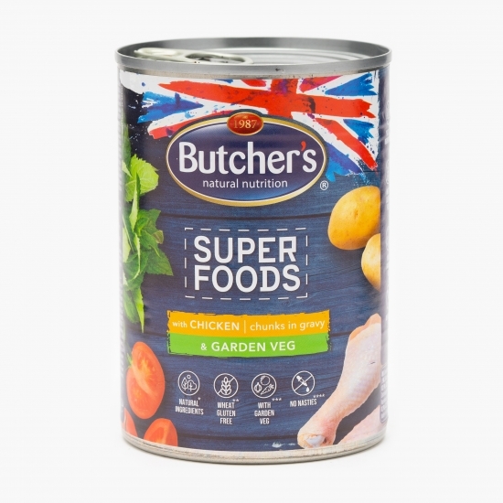 Hrană umedă pentru câini, 400g, Super Foods pui și legume