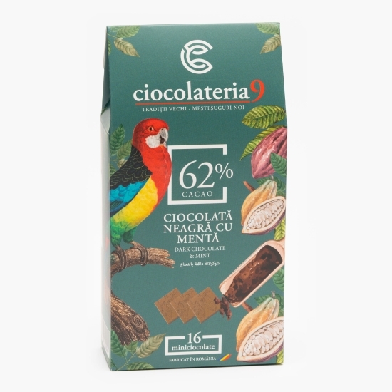 Ciocolată neagră 62% cacao cu mentă, 80g (16x5g)