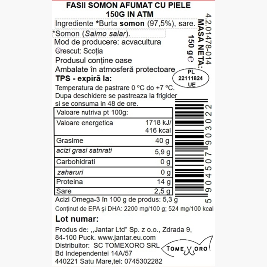 Fâșii de somon afumat 150g