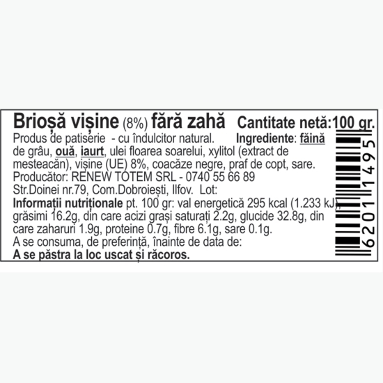 Brioșă cu vișine, fără zahăr 100g