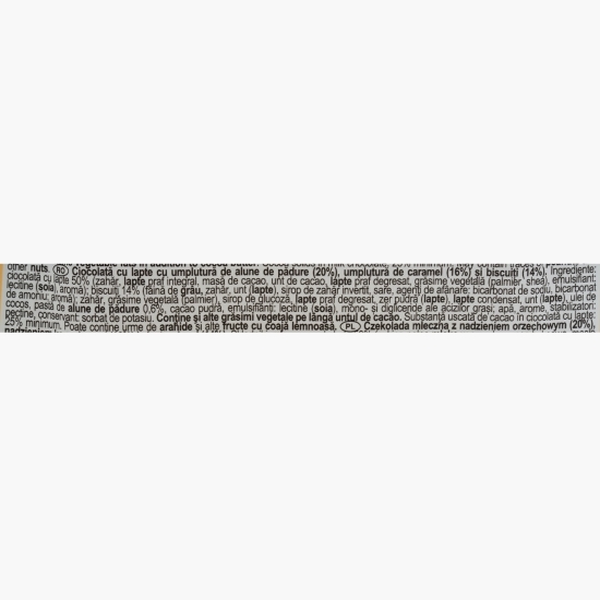 Ciocolată cu lapte și umplutură de alune de pădure, caramel și biscuiți, 55g