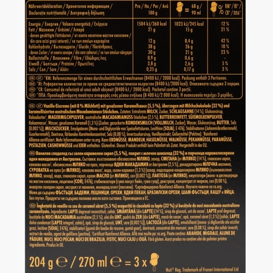 Înghețată de vanilie cu caramel sărat și nuci macadamia 3x68g