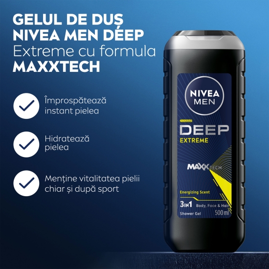 Gel de duș bărbați Deep Sport 3în1, pentru corp, față și păr 500ml