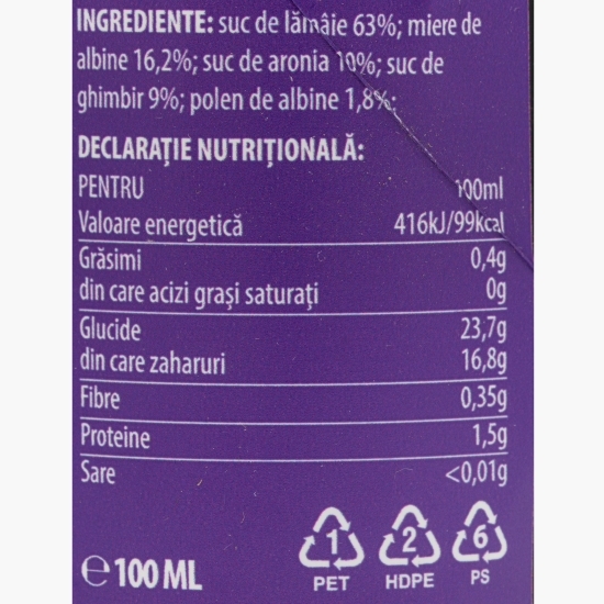 Shot de aronia, lămâie, ghimbir, miere și polen de albine Vitality, 100ml