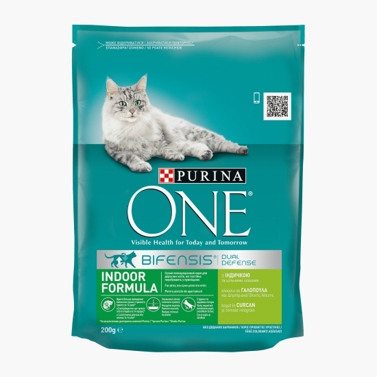 Hrană uscată pentru pisici, 200g, Indoor Formula curcan și cereale integrale
