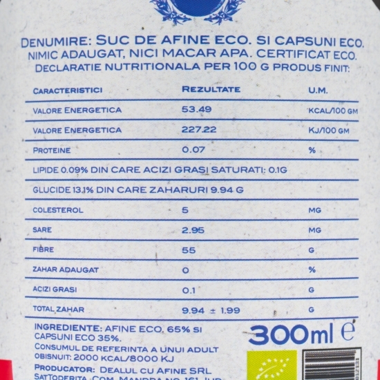 Suc de afine și căpșuni eco 300ml