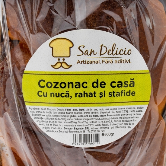Cozonac de casă cu nucă, rahat și stafide 900g