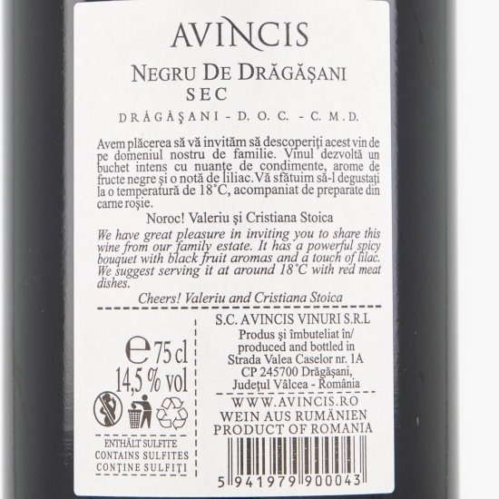Vin roșu sec Negru de Drăgășani, 14.5%, 0.75l