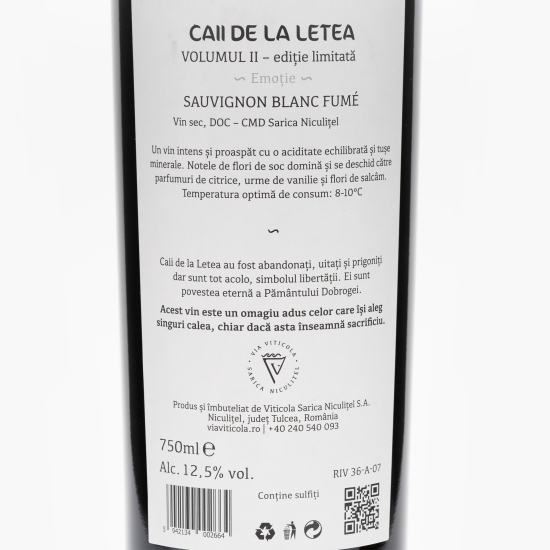 Vin alb sec Sauvignon Blanc Fumé Vol II, 12.5%, 750ml
