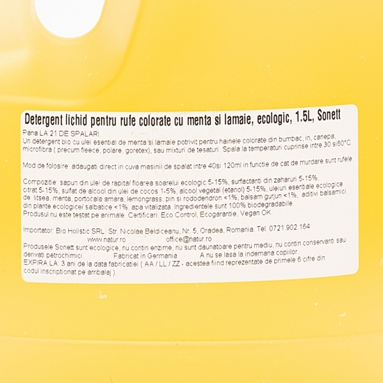 Detergent de rufe lichid bio pentru haine colorate, mentă & lămâie, 21 spălări, 1.5l