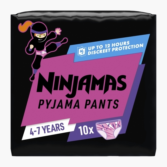  Scutece-chiloțel de noapte, pentru fetite, Ninjamas, 4-7 ani, 17-30kg, 10 buc