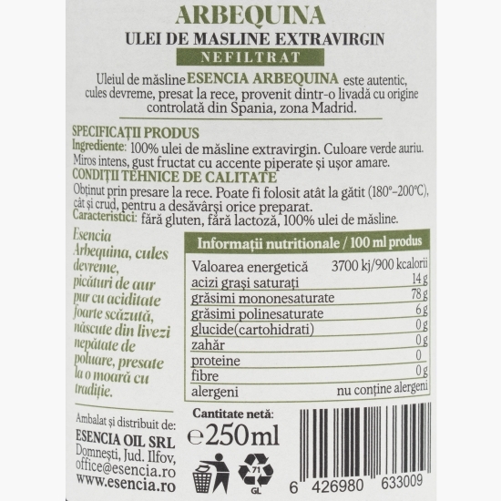 Ulei de măsline extravirgin Arbequina 250ml