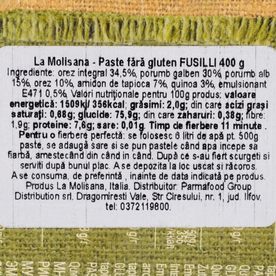 Paste Fusilli fără gluten n.28, 400g