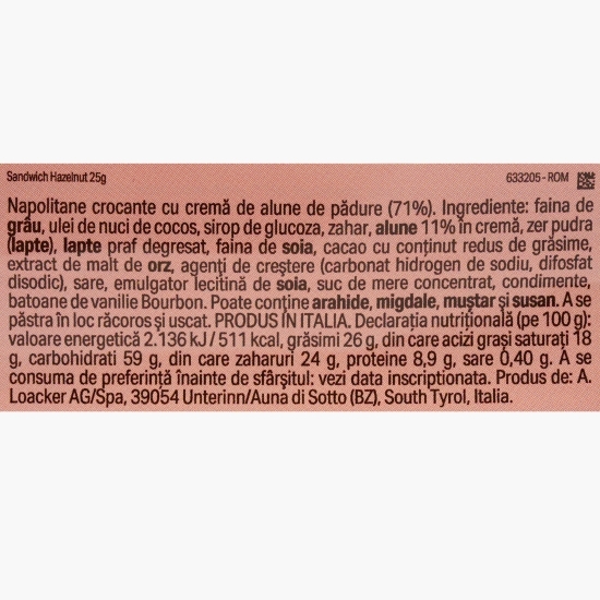 Napolitane crocante Sandwich cu alune 25g