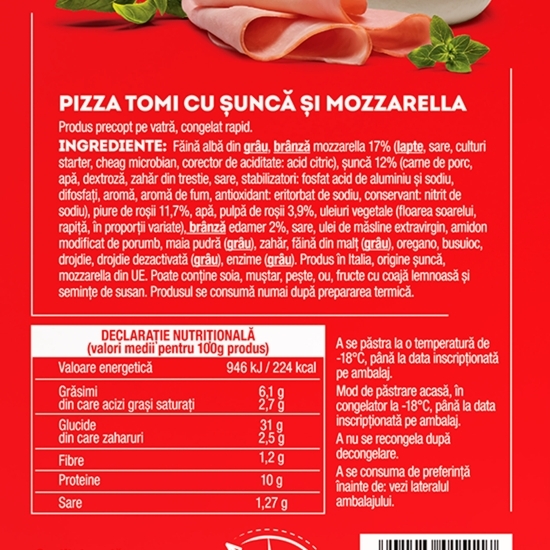 Pizza cu șuncă și mozzarella 390g