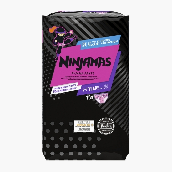  Scutece-chiloțel de noapte, pentru fetite, Ninjamas, 4-7 ani, 17-30kg, 10 buc
