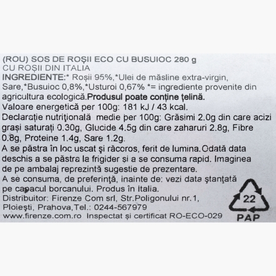 Sos de roșii eco cu busuioc 280g