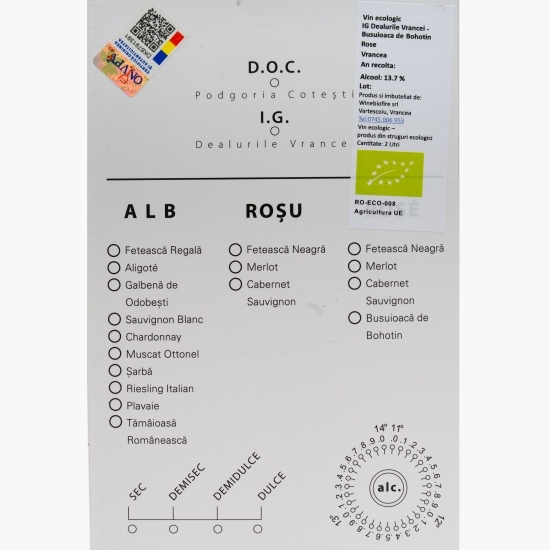Vin rose dulce eco Busuioacă de Bohotin, 13.7%, bag-in-box, 2l