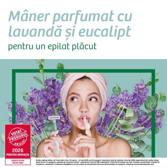 Aparat de ras pentru femei Soleil Escape cu 3 lame, Lavandă & Eucalipt, 3 buc