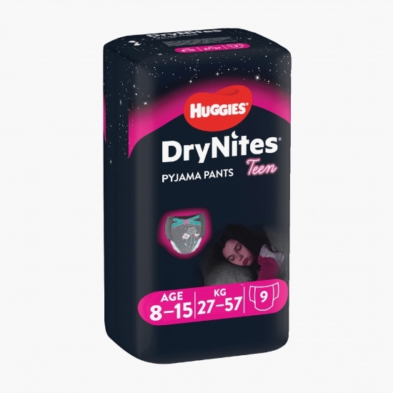 Scutece incontinență DryNites fete, 8-15 ani, 27-57kg, 9 buc