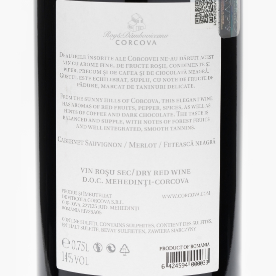 Vin roșu sec Cabernet Sauvignon, Merlot & Fetească Neagră, 14%, 0.75l