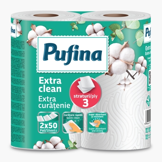 Prosop hârtie Extra Clean 3 straturi, 2 role, 100 foi