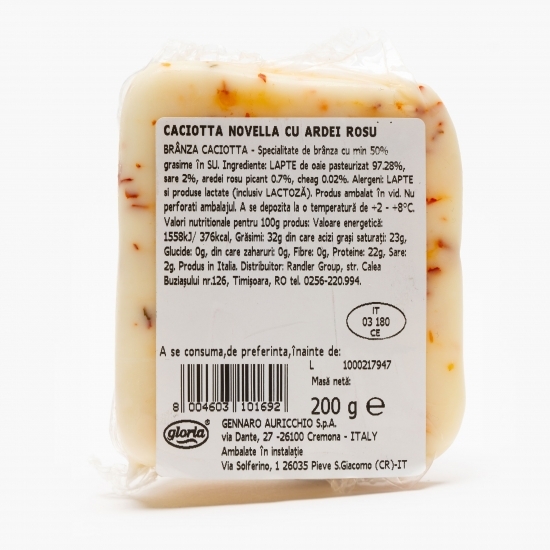 Brânză Caciotta Novella cu ardei picant 200g