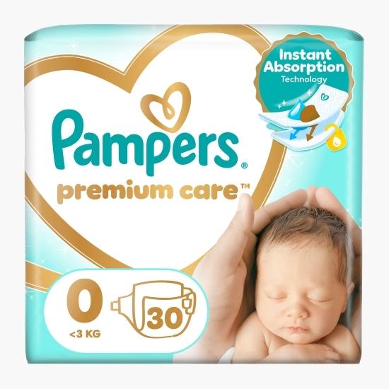 Scutece Premium Care, mărimea 0 nou-născut, < 3kg, 30 buc