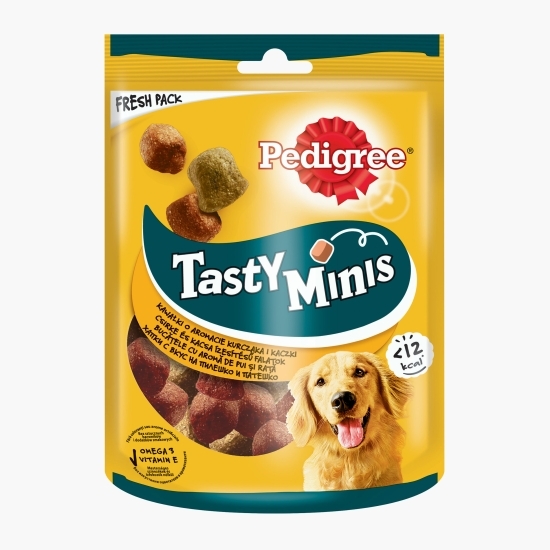 Recompense pentru câini adulți, 130g, Tasty Minis cu aromă de pui și rată