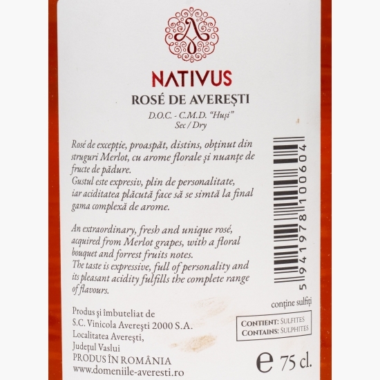Vin rose sec Nativus Merlot, 13%, 0.75l