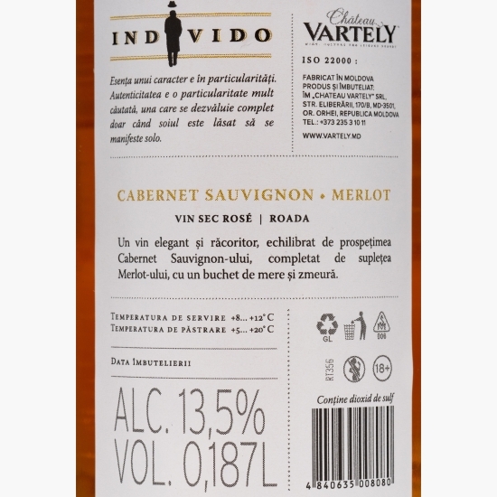 Vin rose sec Individo Cabernet Sauvignon & Merlot, 13.5%, 187ml