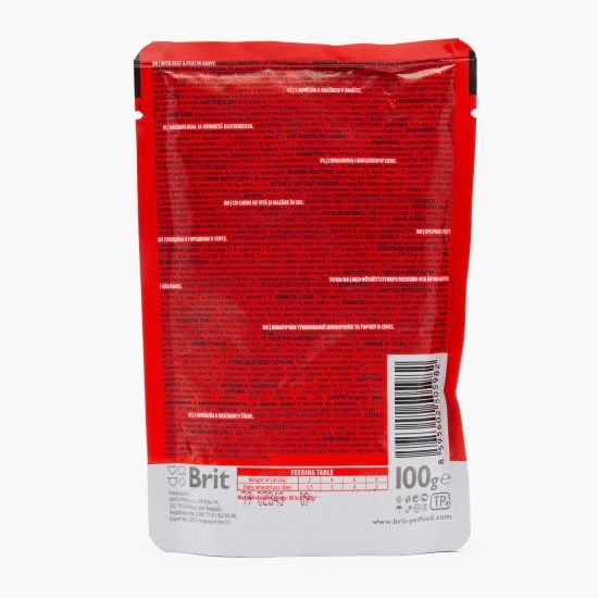 Hrană umedă pentru pisici, cu carne de vită și mazăre în sos 100g