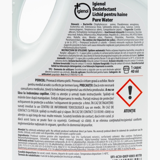 Dezinfectant pentru haine albe și colorate Pure Water 1.5l