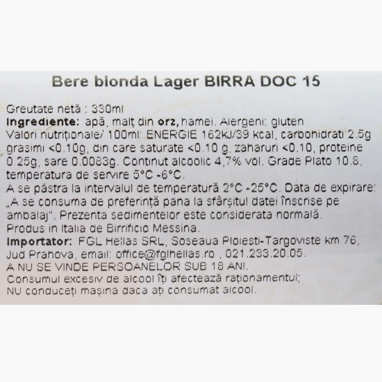 Bere blondă lager DOC 15, 4.7%, 330ml