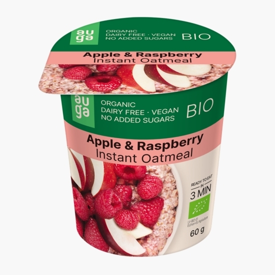 Porridge eco instant din ovăz integral cu mere și zmeură, fără zahăr adăugat, 60g