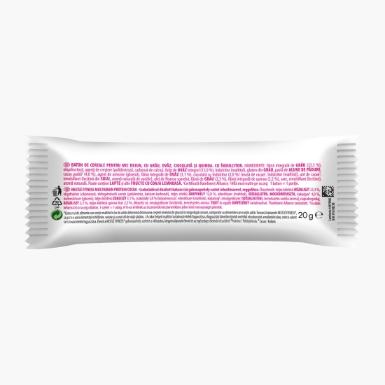 Baton de cereale pentru mic dejun Proteine cu cacao, fără zaharuri adăugate 20g