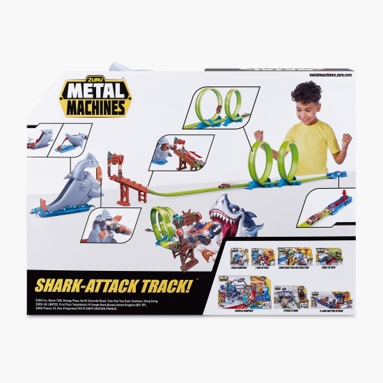 Set pistă cu mașinuță metalică Shark Attack track, +4 ani