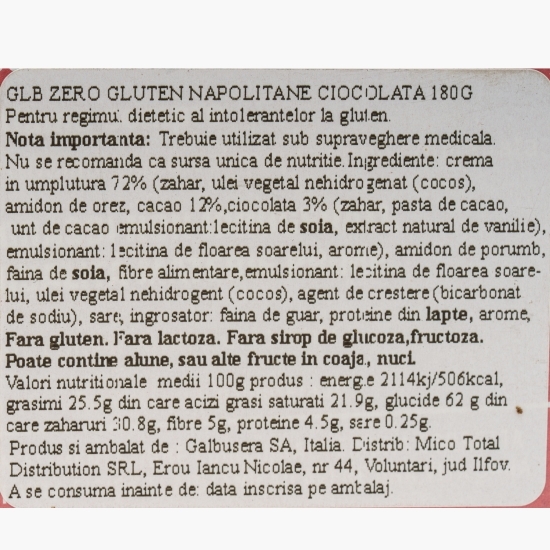 Napolitane cu ciocolată, fără gluten 180g