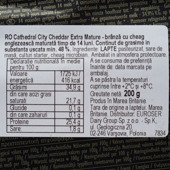 Brânză Cheddar extra maturată 200g