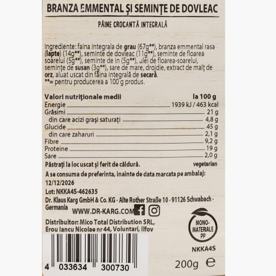 Pâine crocantă cu emmental și semințe de dovleac 200g