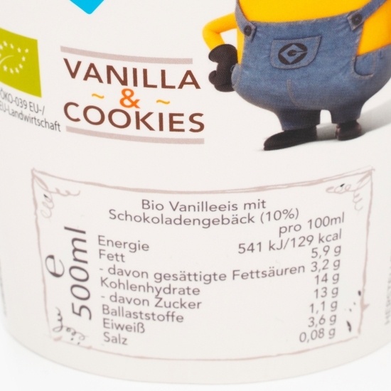 Înghețată Minions eco cu vanilie și bucăți de biscuiți cu ciocolată 500ml