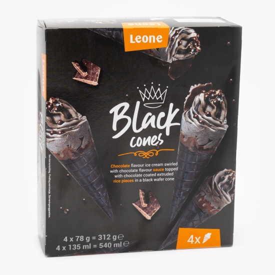 Cornet negru cu înghețată cu aromă de ciocolată 4x78g