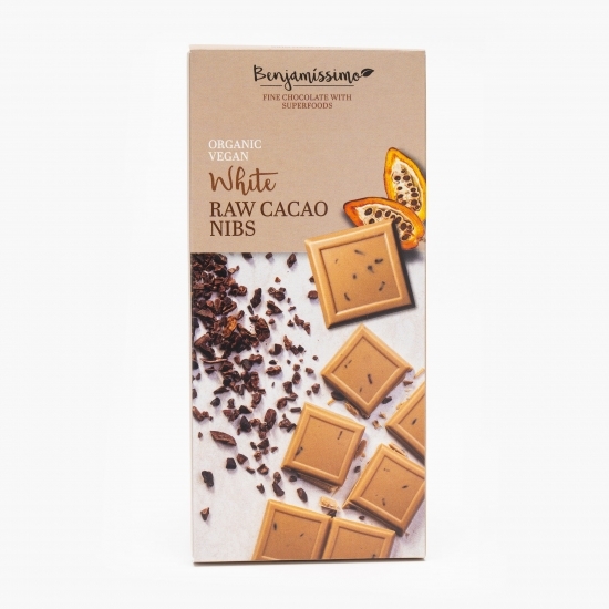  Ciocolată albă eco vegană cu bucăți de cacao 70g