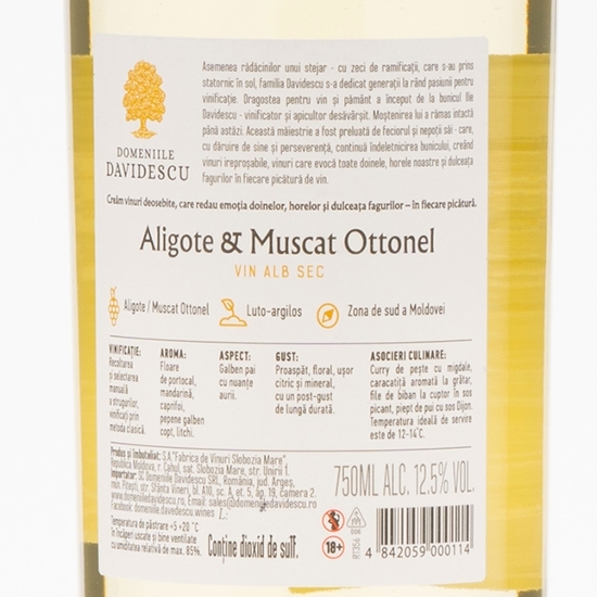 Vin alb sec Aligote & Muscat Ottonel, 12.5%, 750ml
