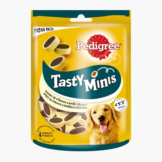 Recompense pentru câini adulți, 140g, Tasty Minis cu brânză și vită 