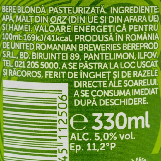 Bere blondă pasteurizată, sticlă 330ml
