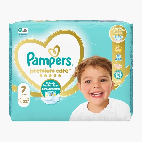 Scutece Premium Care, mărimea 7, 15+ kg, 32 buc