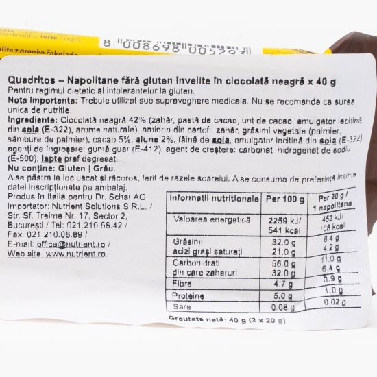 Napolitane fără gluten învelite în ciocolată Quadritos 40g