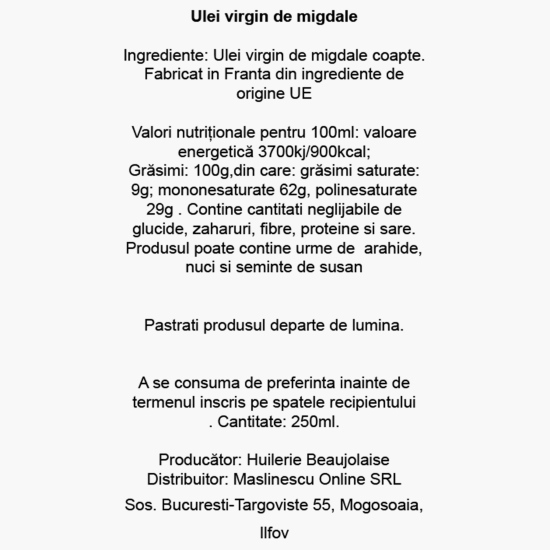 Măslinescu - Ulei virgin de migdale 250ml